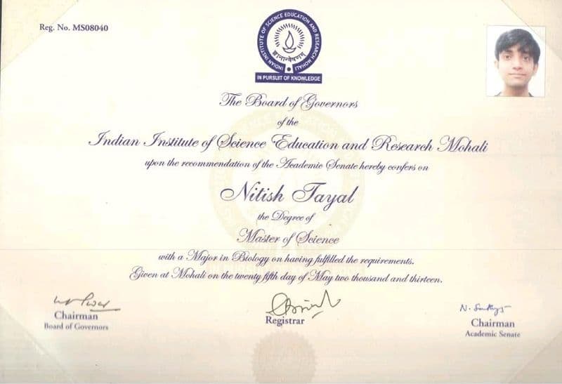 Nafees graduated from IISER Mohali