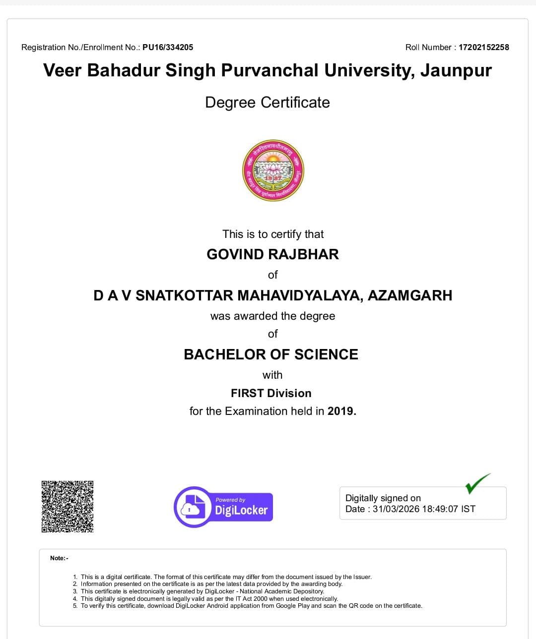 Mr.govind graduated from Hemwati Nandan Bahuguna Garhwal University central university government of India