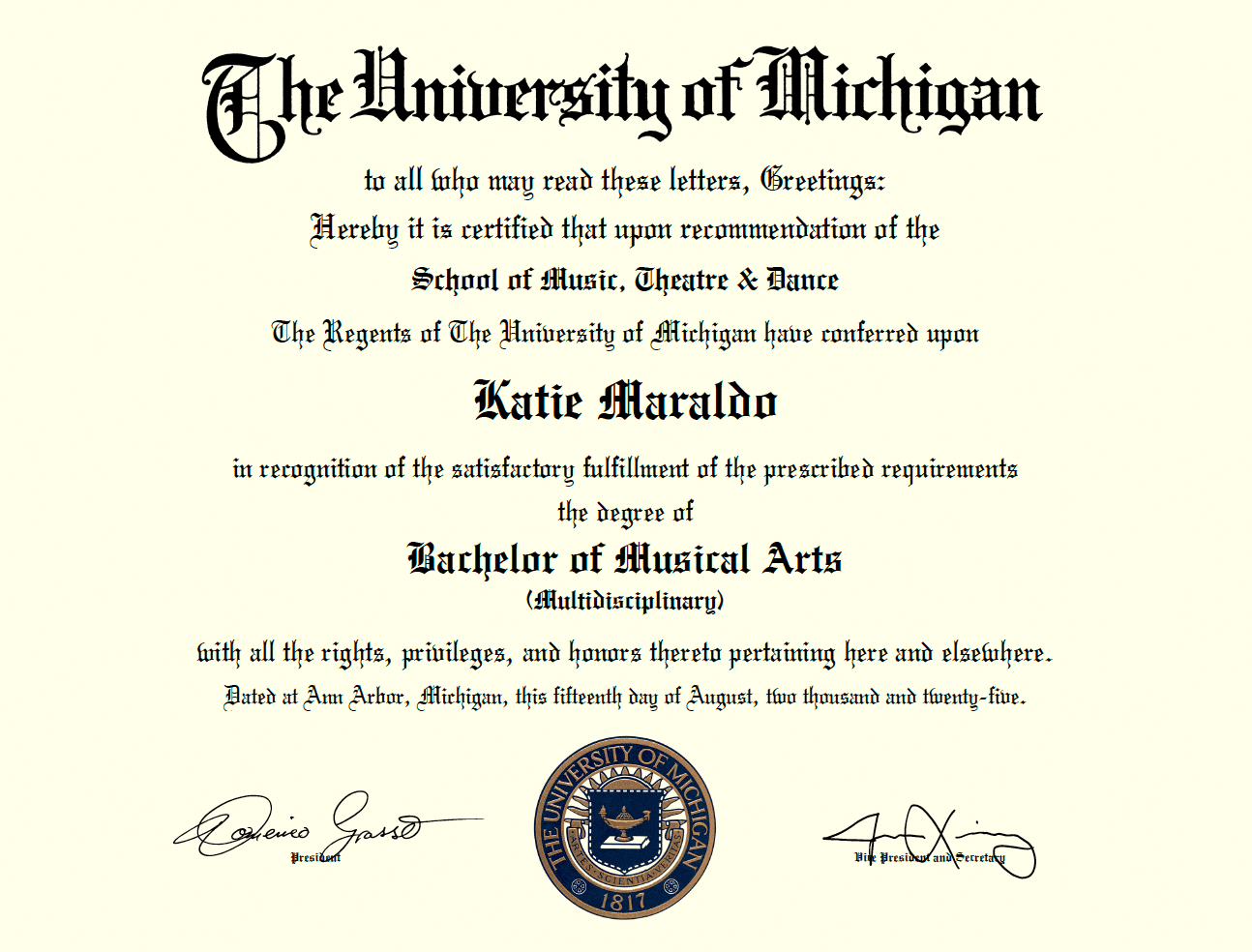 Katie graduated from University of Michigan