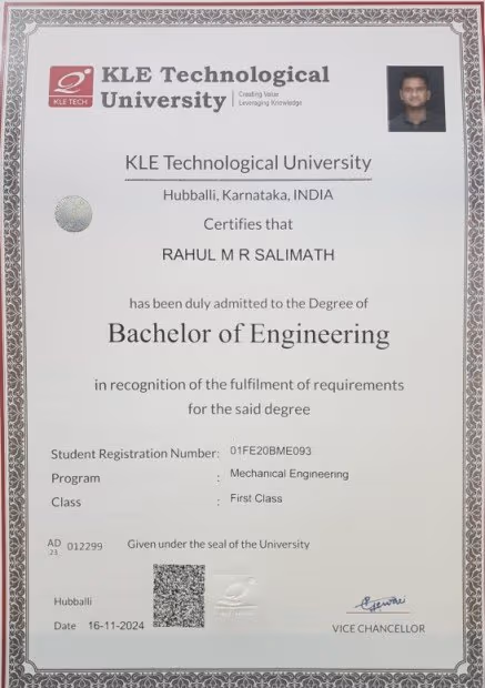 Rahul graduated from KLE Technological University