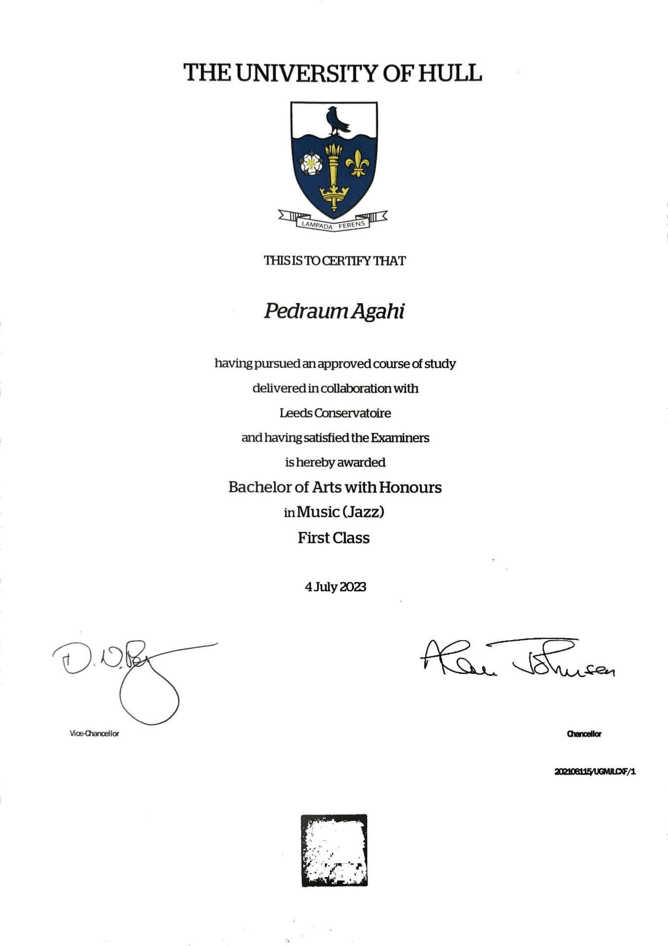 Pedraum graduated from Leeds Conservatoire