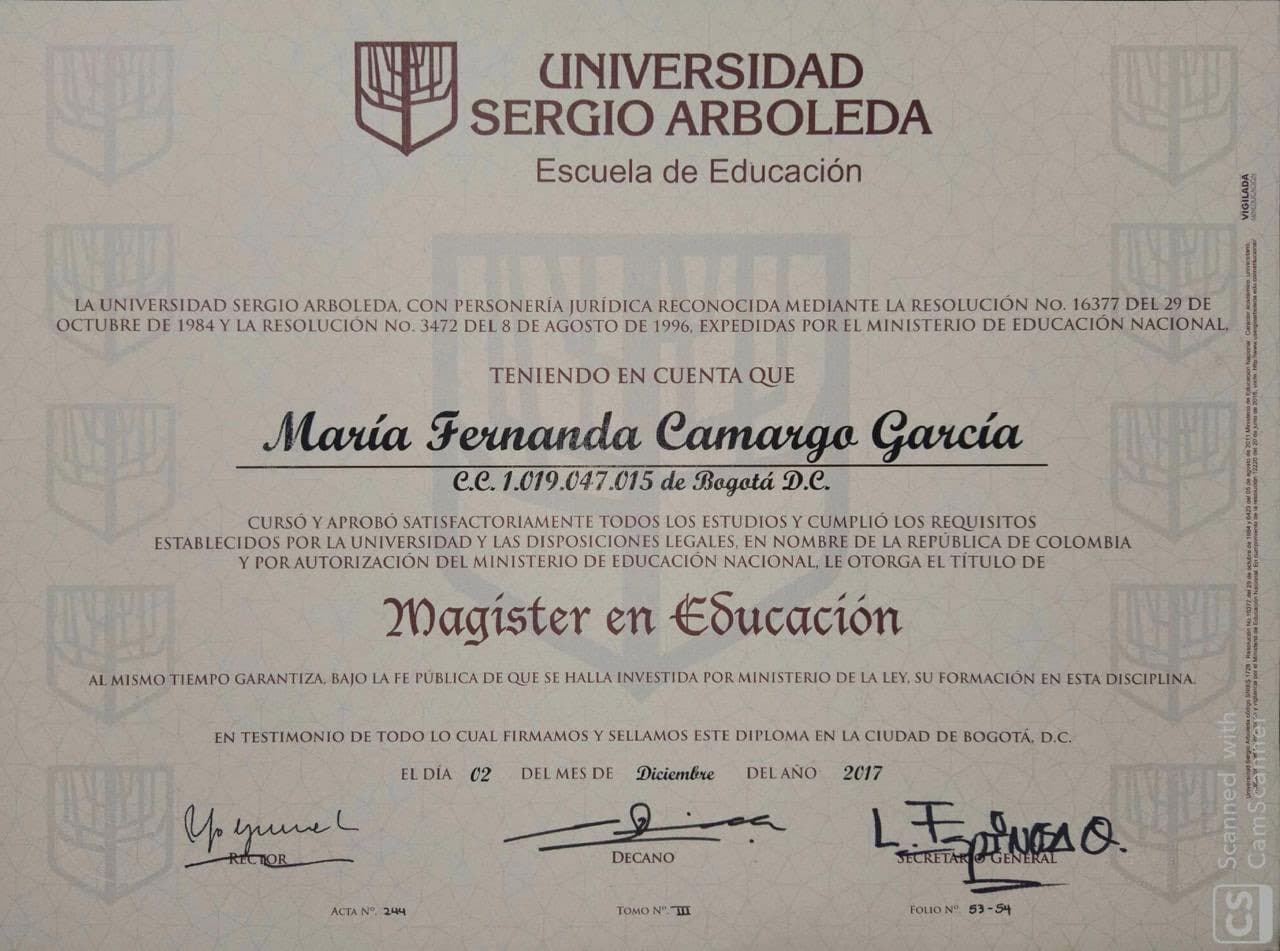 Maria Fernanda graduated from Universidad de Santander