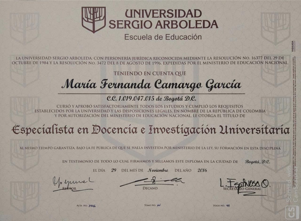 Maria Fernanda graduated from Universidad de Santander