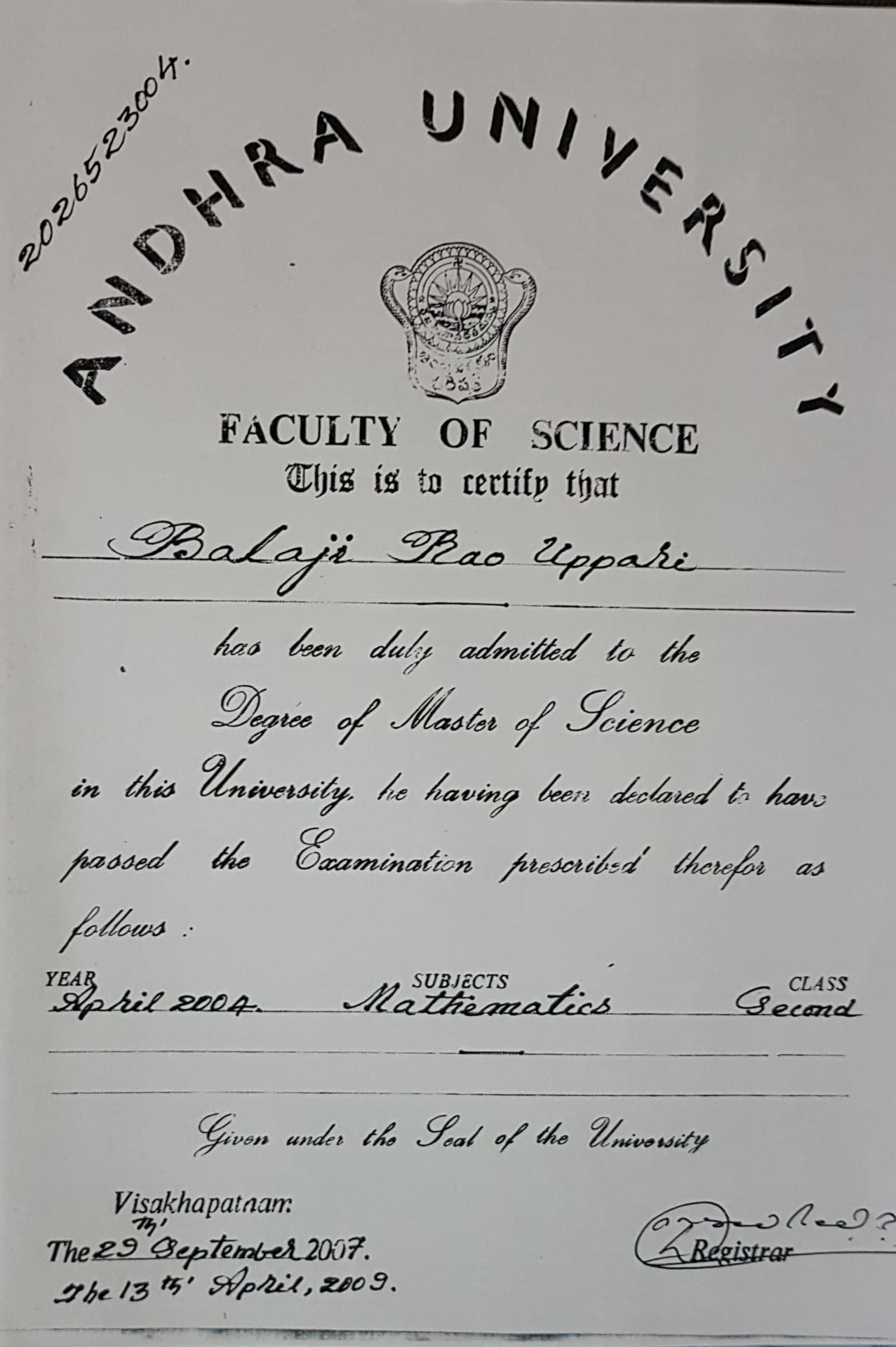 BALAJI RAO graduated from ANDHRA UNIVERSITY