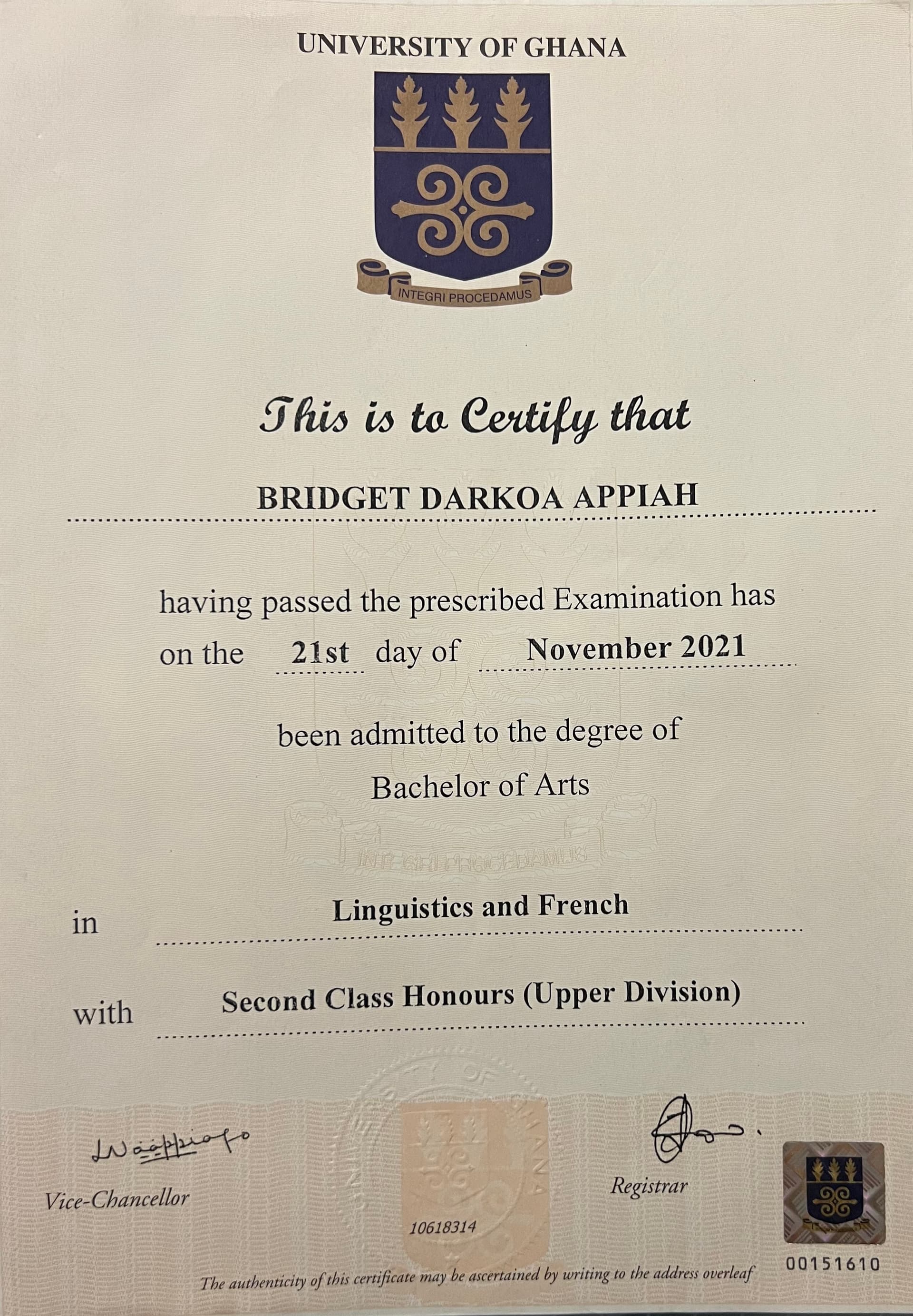 Bridget graduated from Université d'Orléans