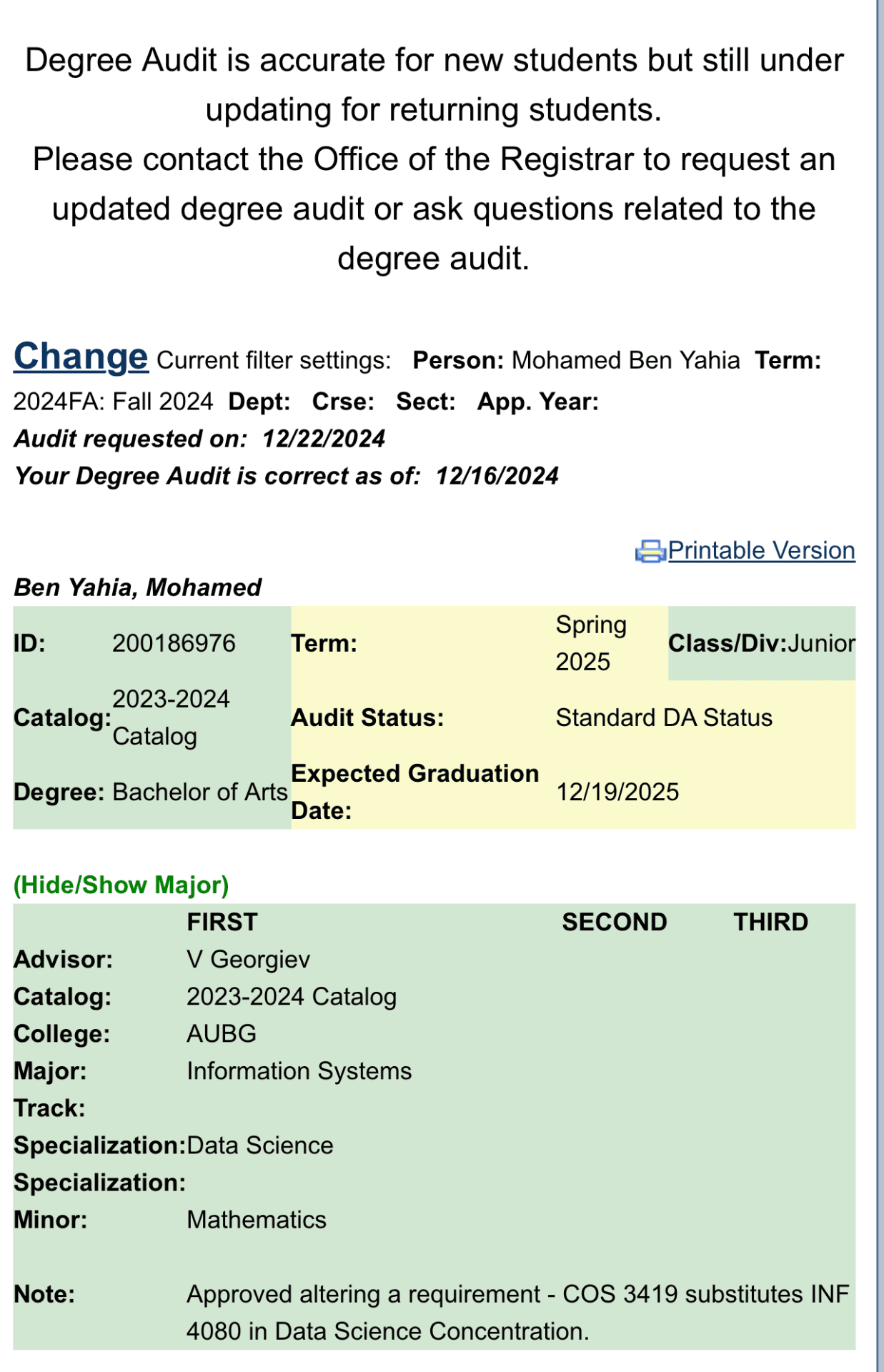 Ben graduated from American university