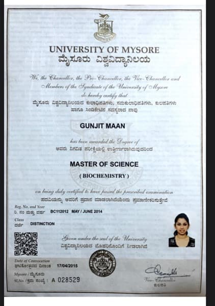 Gunjit graduated from Mysore University