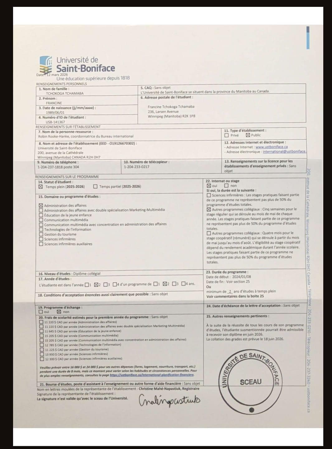 Francine graduated from université d Alberta