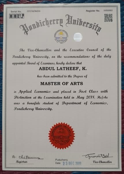 Abdul graduated from Calicut University