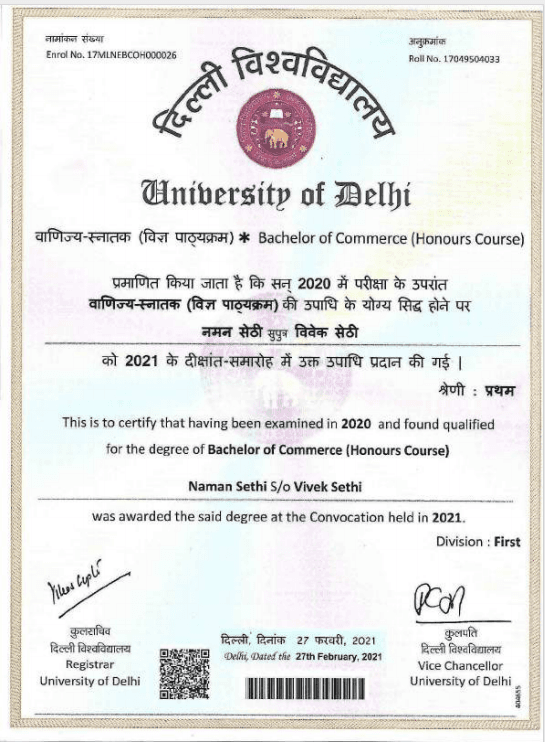 Naman graduated from Delhi University