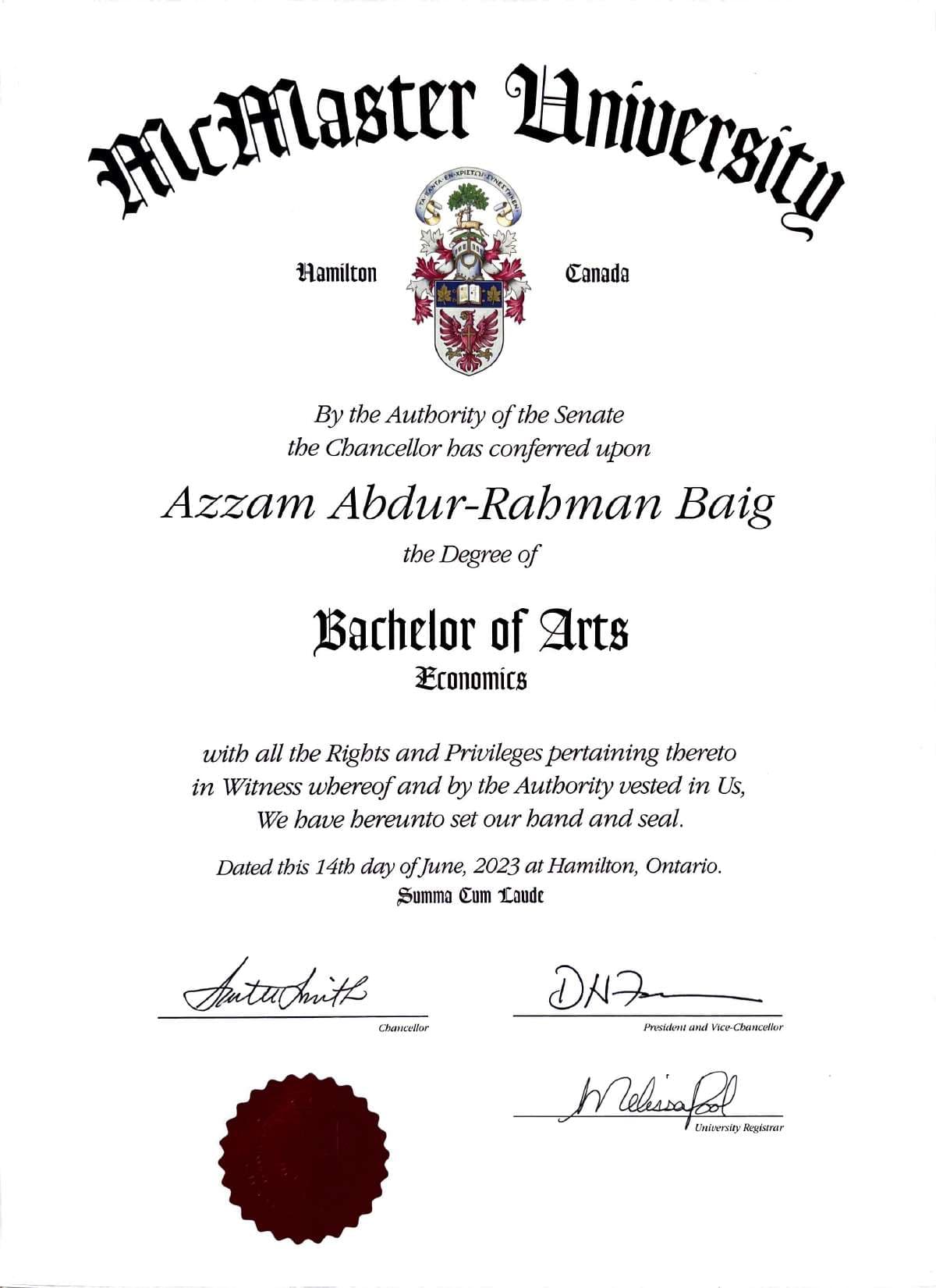Azzam graduated from McMaster University