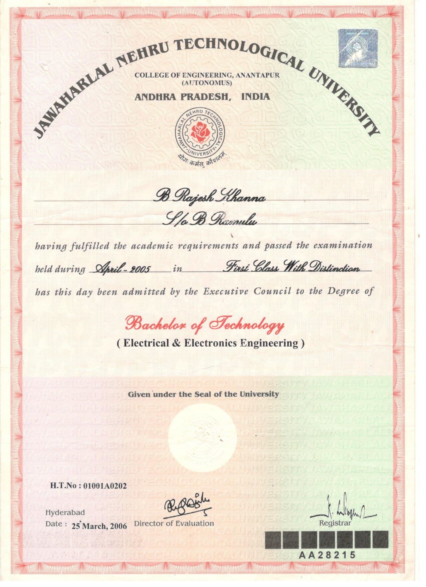 RAJESH graduated from NIT Warangal