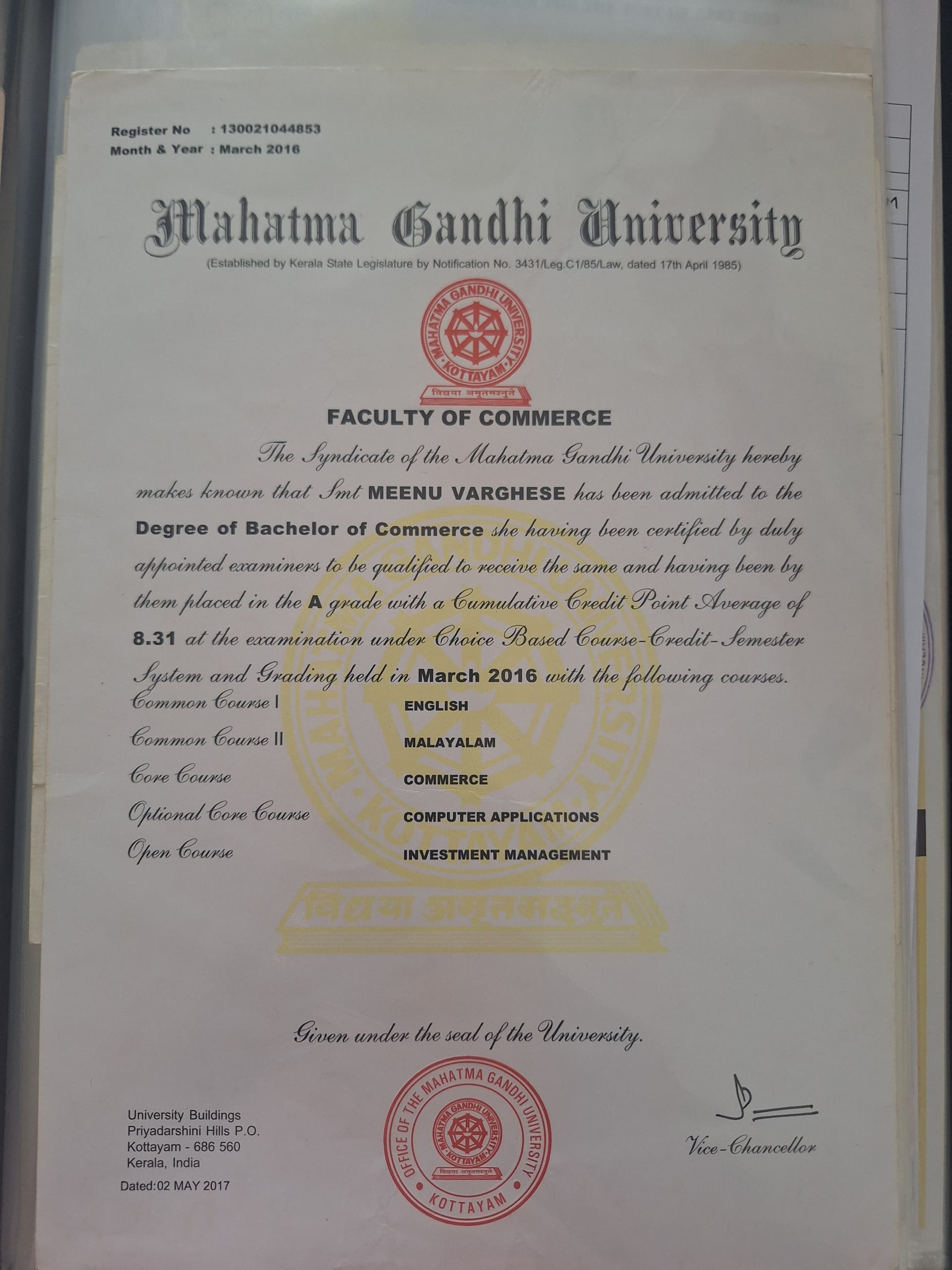 Meenu graduated from MG university