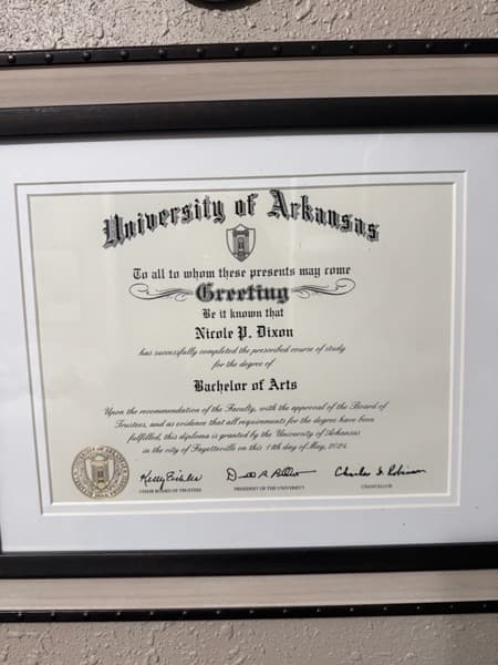 Nicole graduated from University of Arkansas Fayetteville