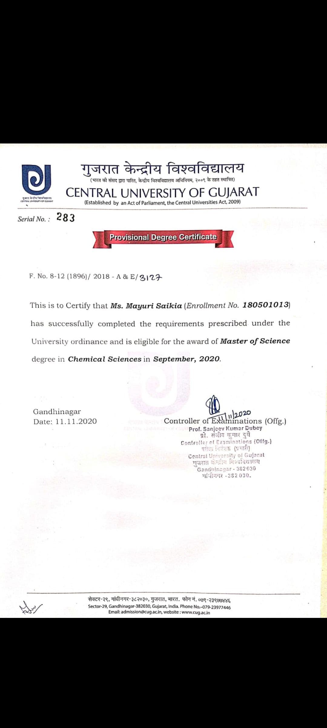 Mayuri graduated from Central University of Gujarat