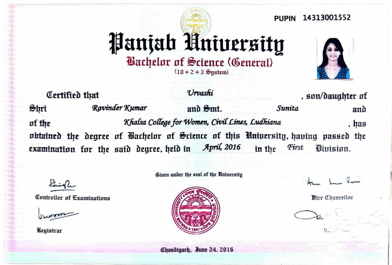 Urvashi graduated from PUNJABI UNIVERSITY PATIALA