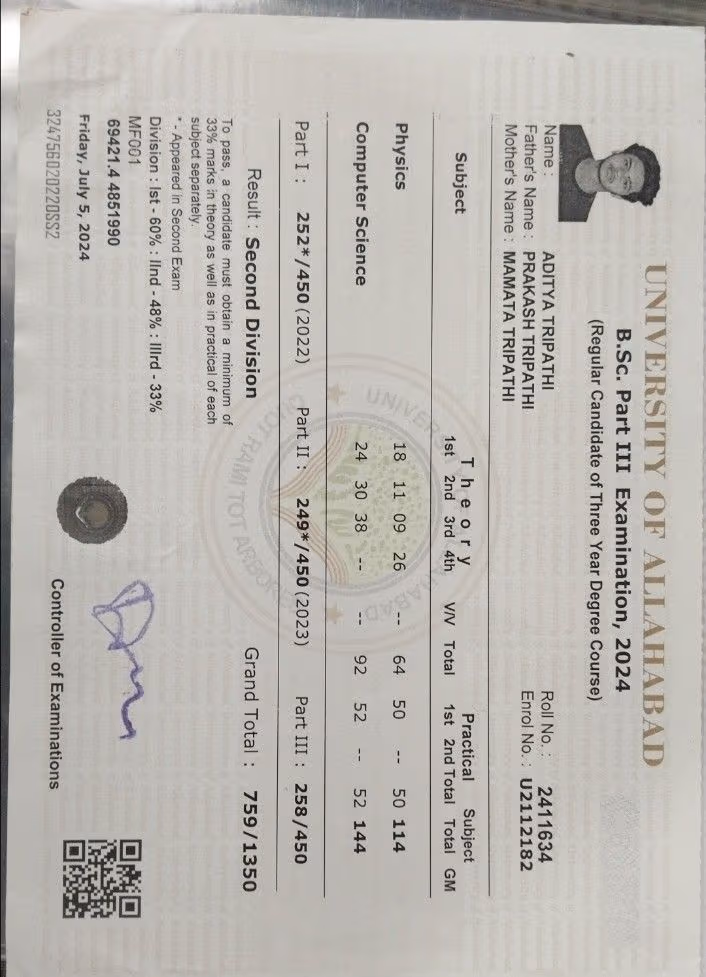 Aditya graduated from University of Allahabad