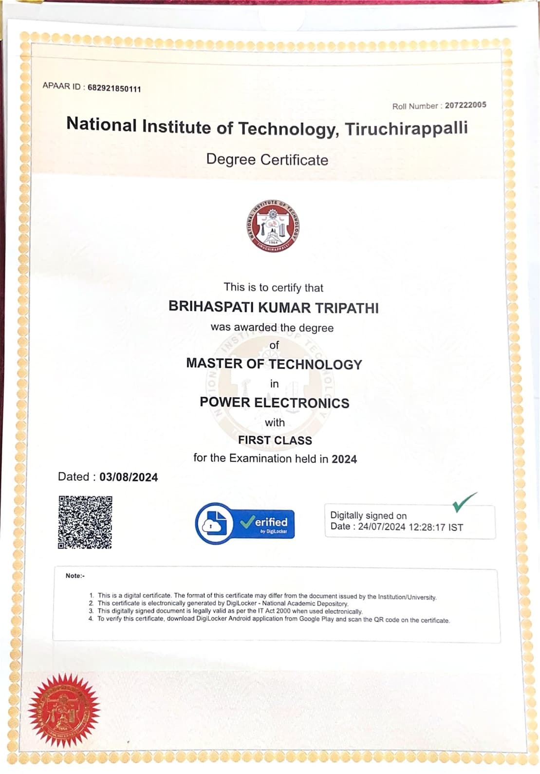 Brihaspati graduated from National Institute of Technology Trichy