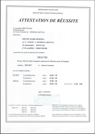 Verified degree or teaching certification of Mark Hekima