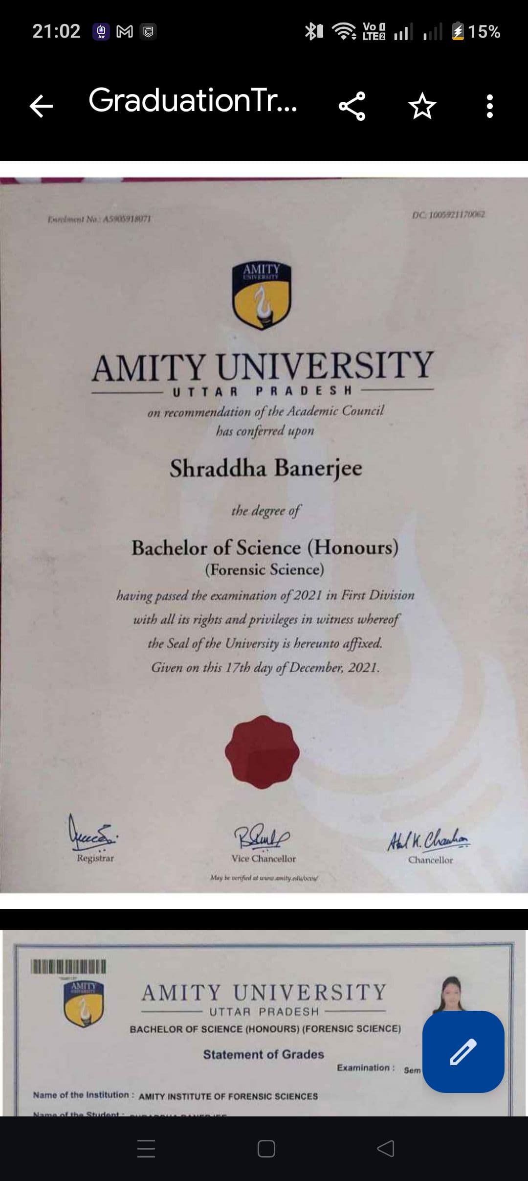 Shraddha graduated from Amity University, Noida