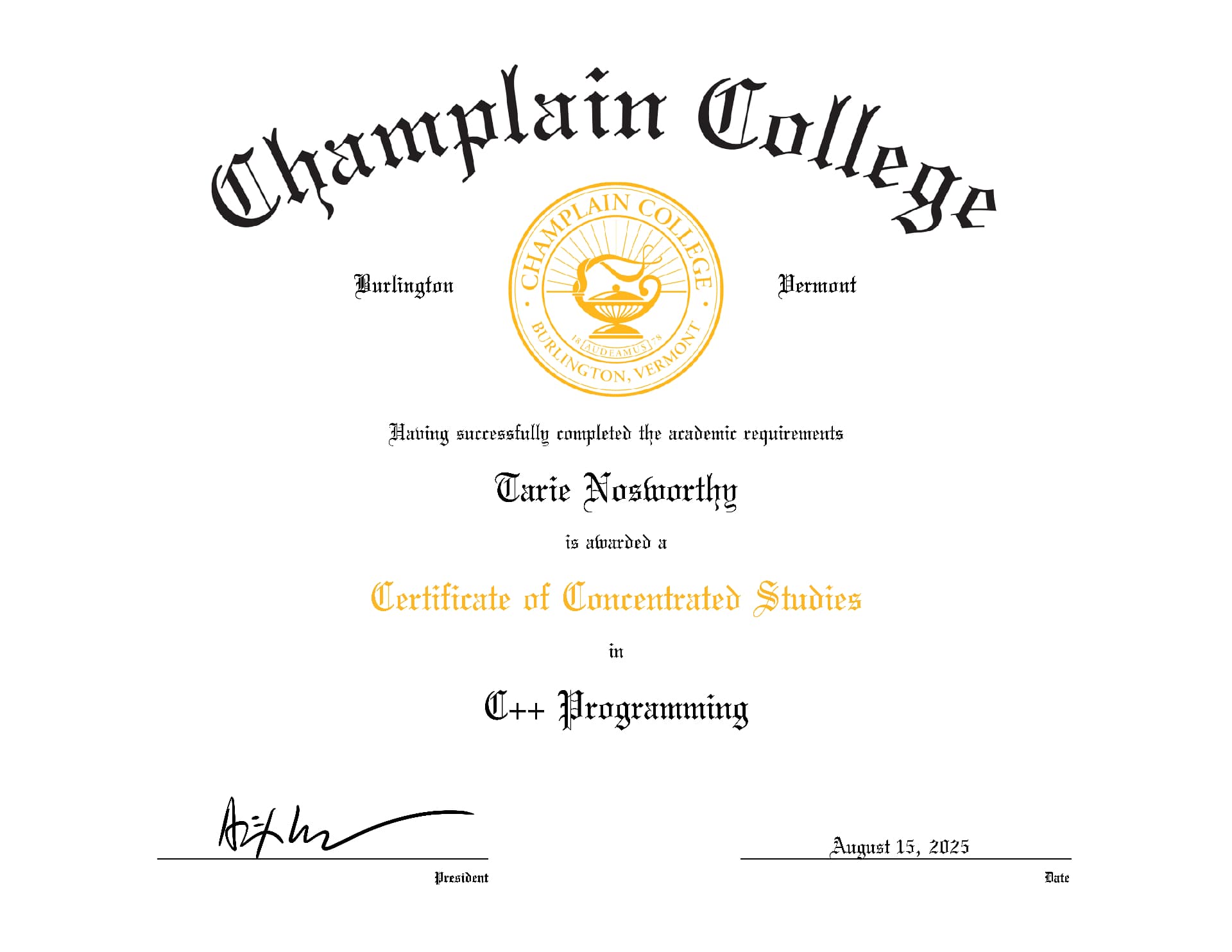 Tarie graduated from Purdue University Global
