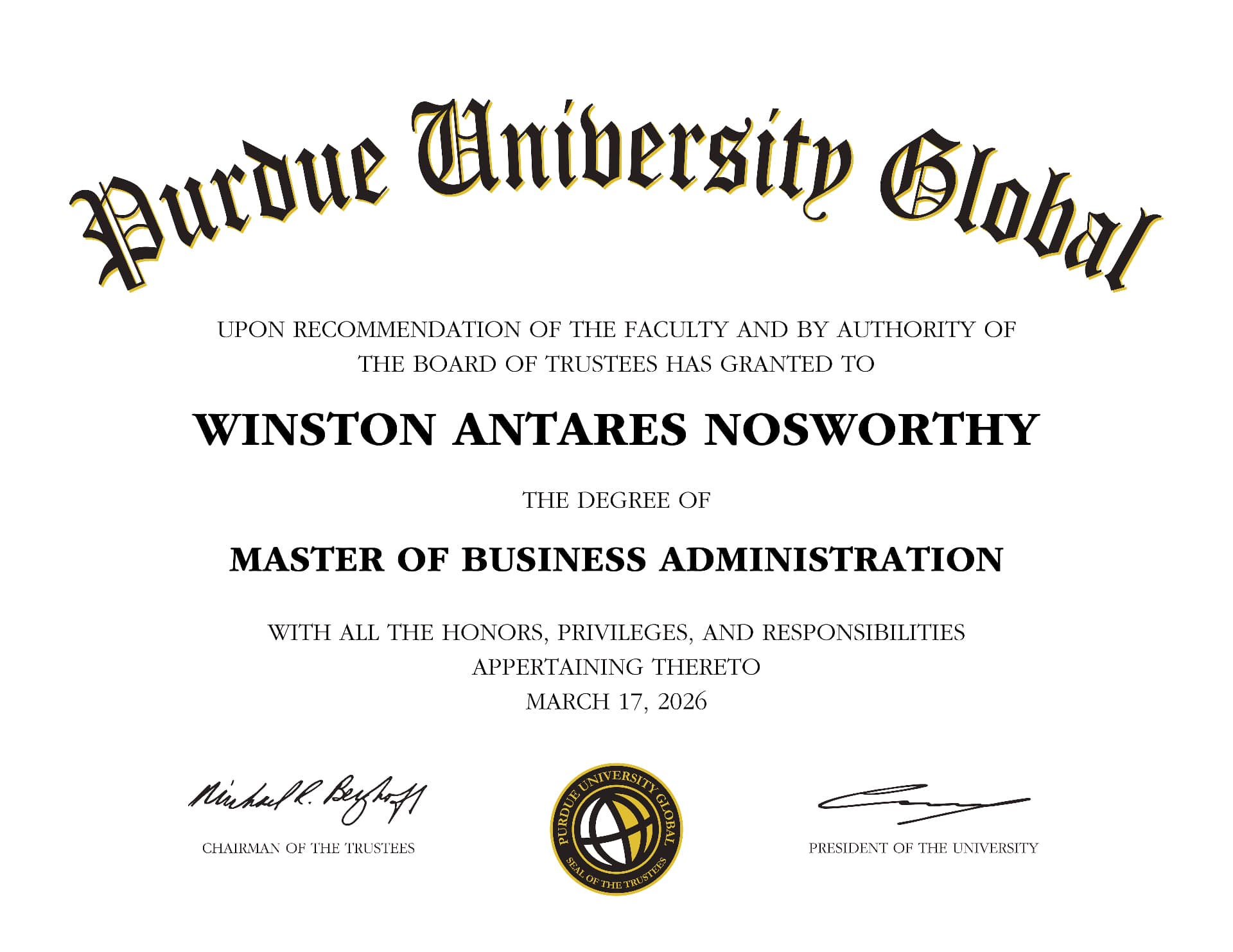 Tarie graduated from Purdue University Global