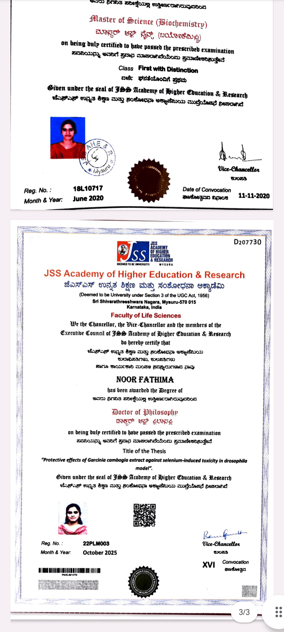 Dr. Noor graduated from JSS academy of higher education and research
