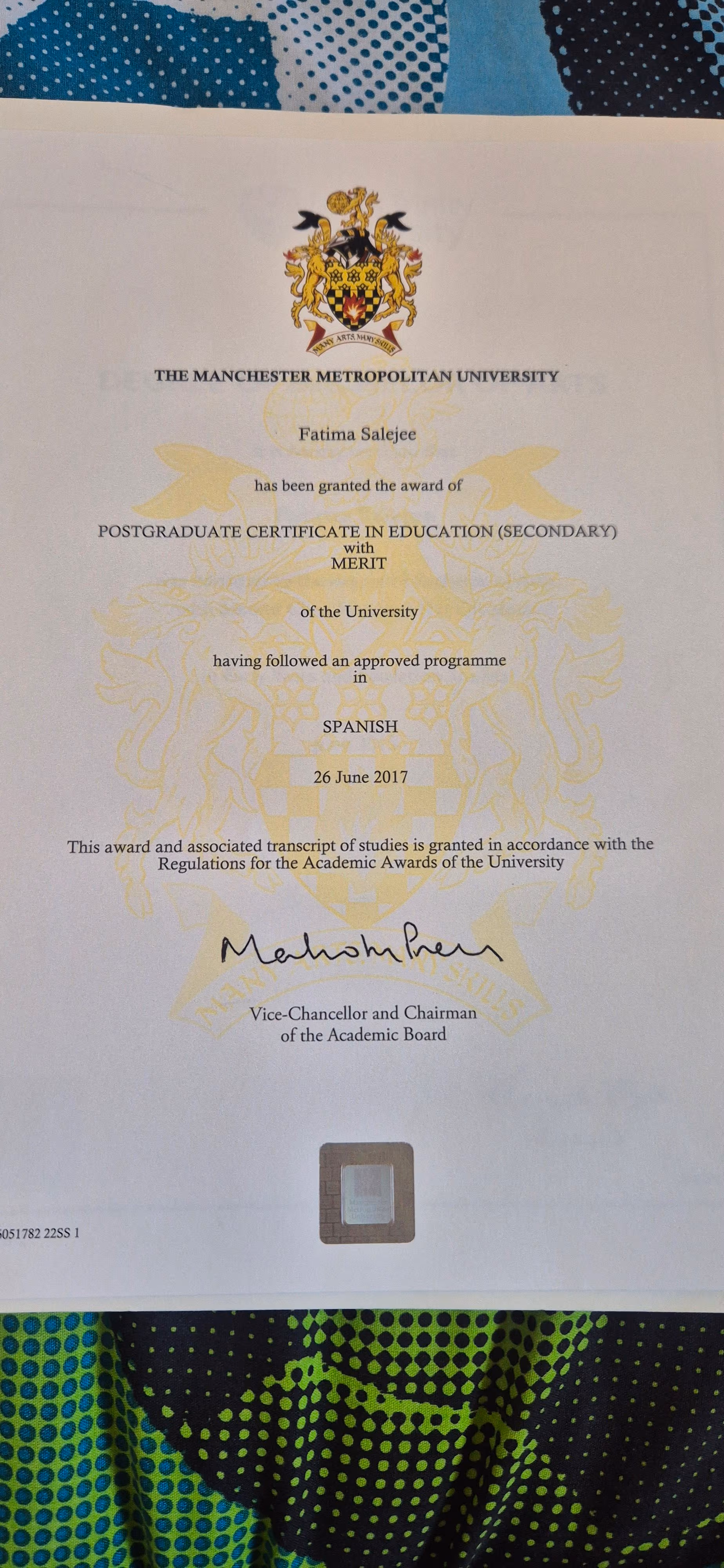 Fatima graduated from Manchester met University