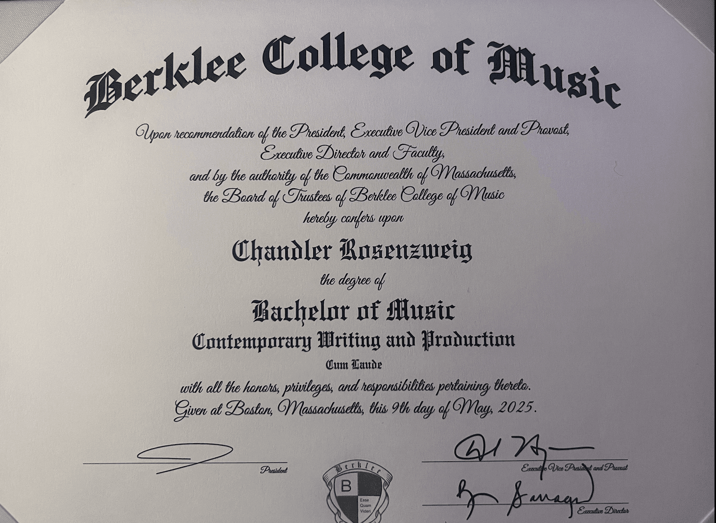 Chandler graduated from Berklee College of Music