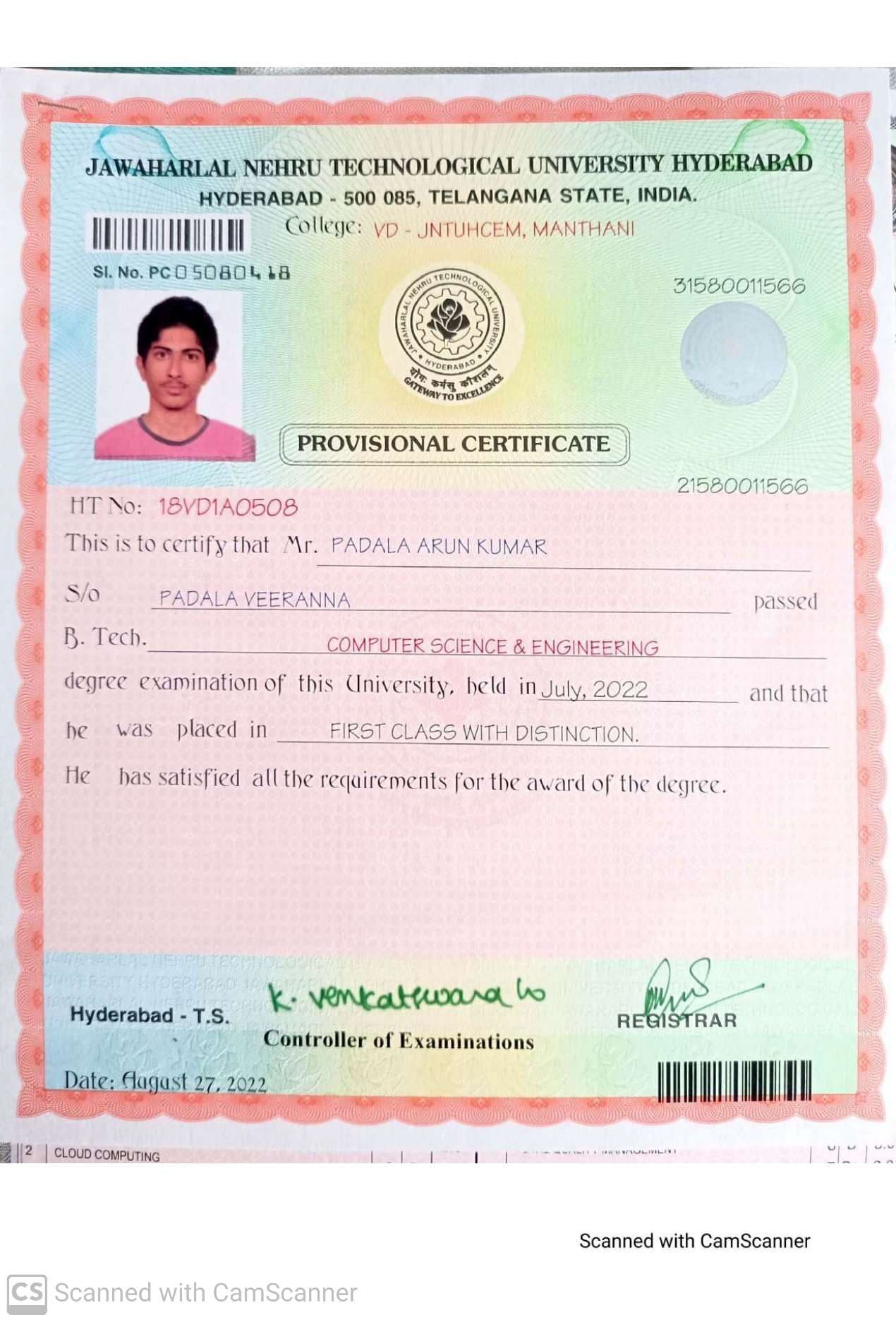 Padala graduated from JNTUH University College of Engineering Manthani