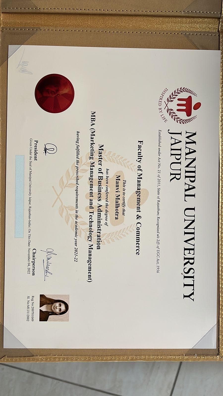 Manvi graduated from Manipal University