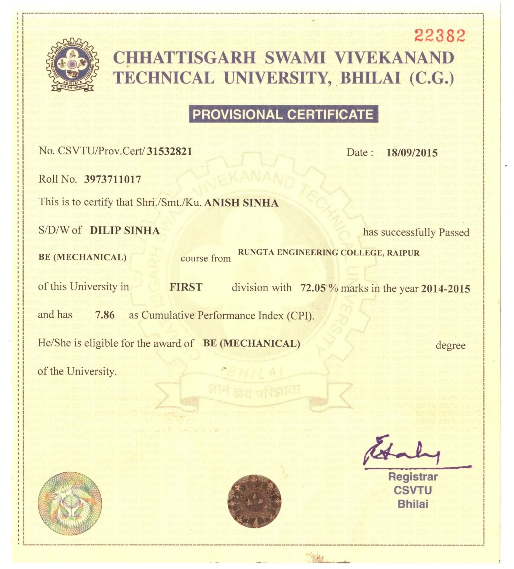 ANISH graduated from CHHATTISGARH SWAMI VIVEKANAND UNIVERSITY