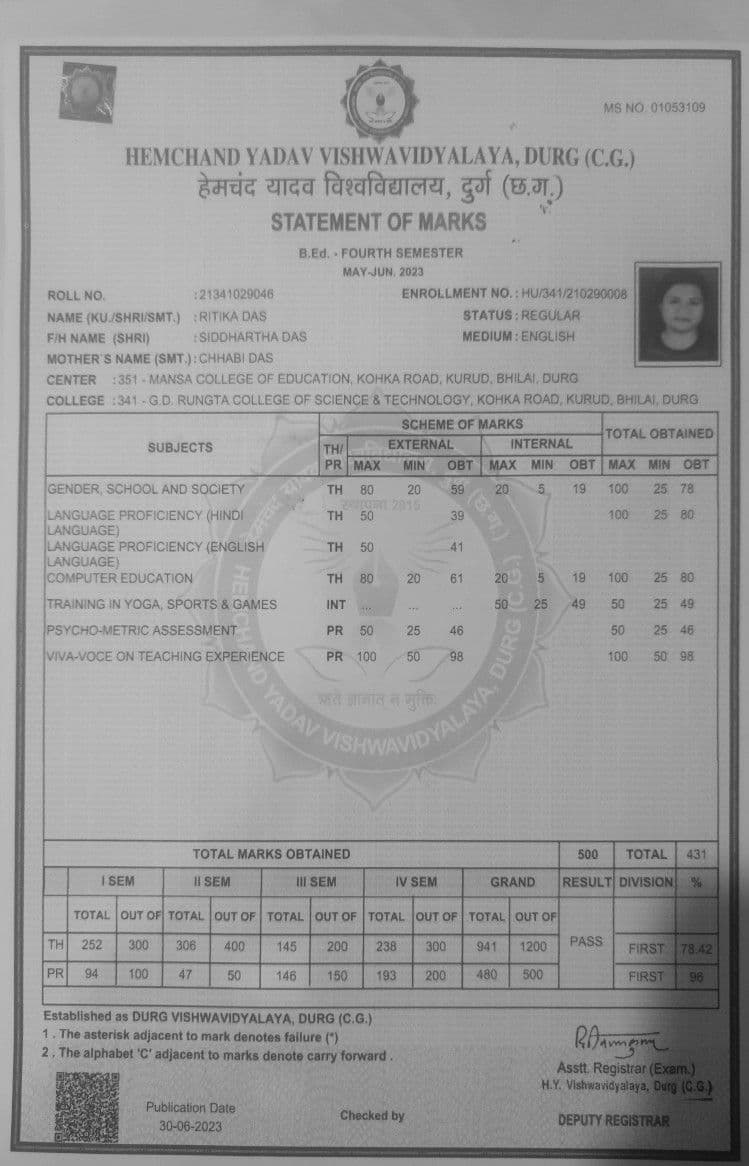 Ritika graduated from Hemchand Yadav Vishwavidyalaya Durg Chhattisgarh