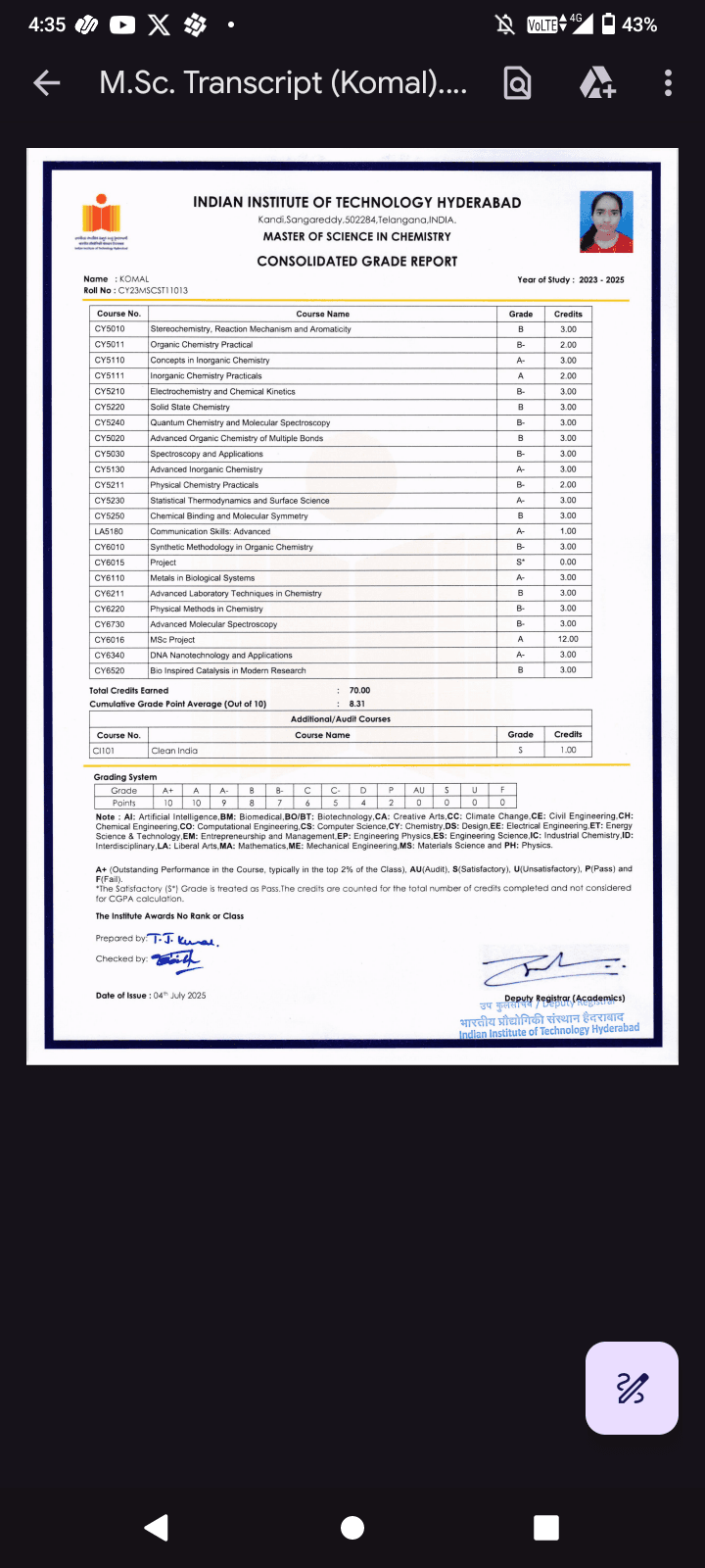 Komal graduated from VBS Purvanchal