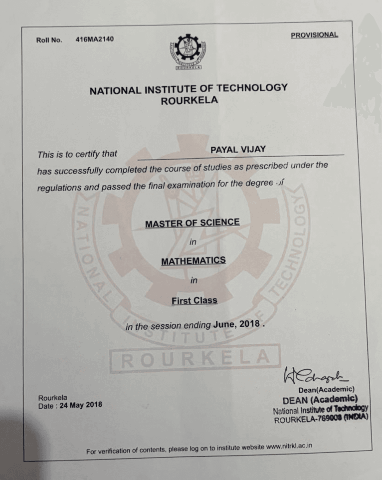 Payal graduated from National institute of technology,Rourkela
