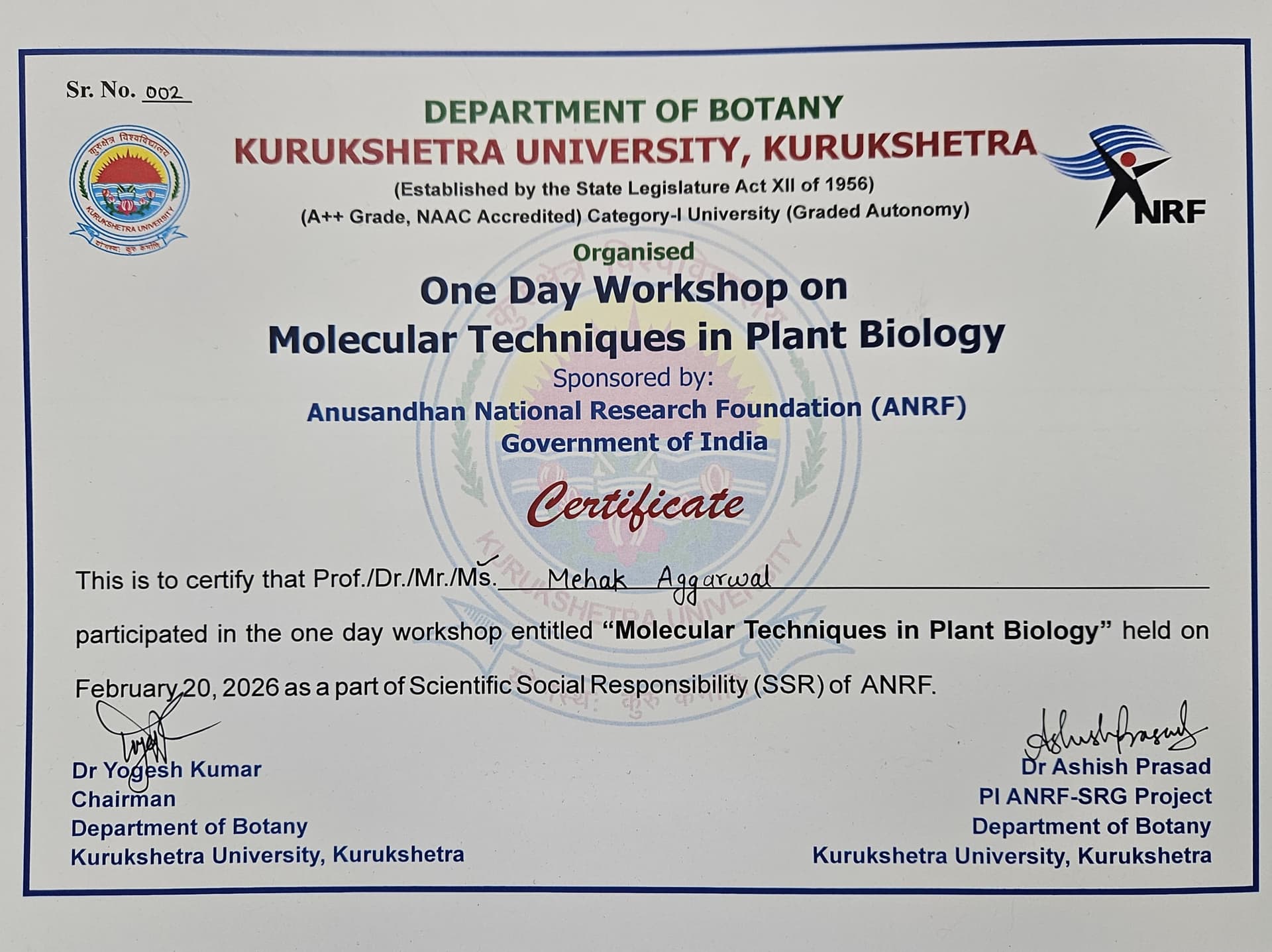 Verified degree or teaching certification of Mehak