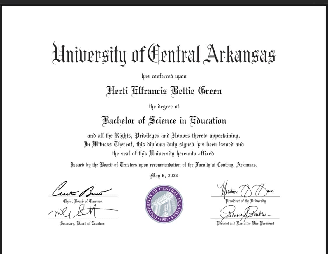 Verified degree or teaching certification of Herti