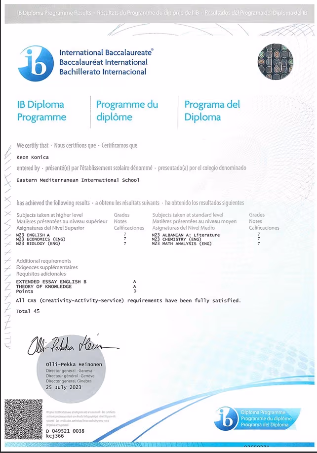 Verified degree or teaching certification of Keon