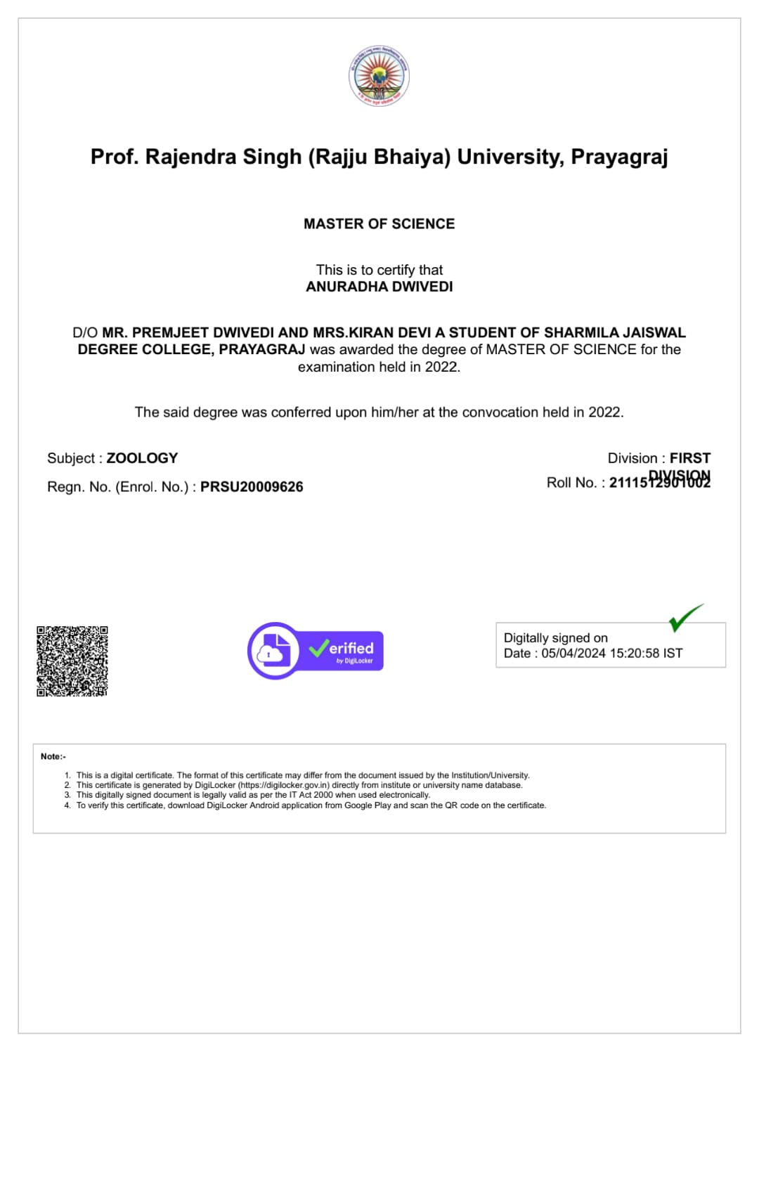 Anuradha graduated from Mahatma Gandhi Kashi Vidyapith, Varanasi, Uttar Pradesh, India