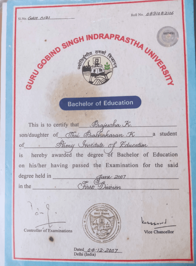 Prajeesha graduated from Calicut University
