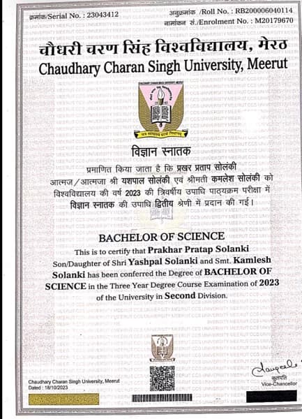Verified degree or teaching certification of Prakhar