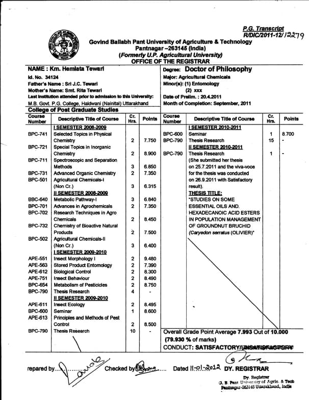 Verified degree or teaching certification of Hemlata