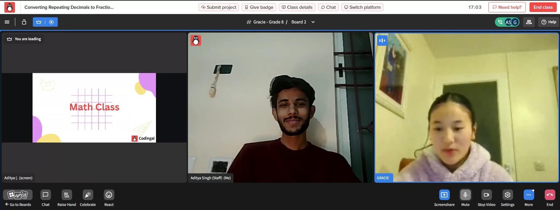 Aditya conducting a lesson