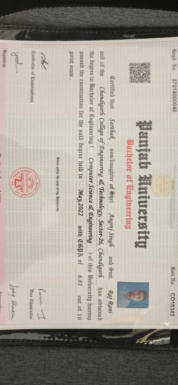 Verified degree or teaching certification of Sarthak