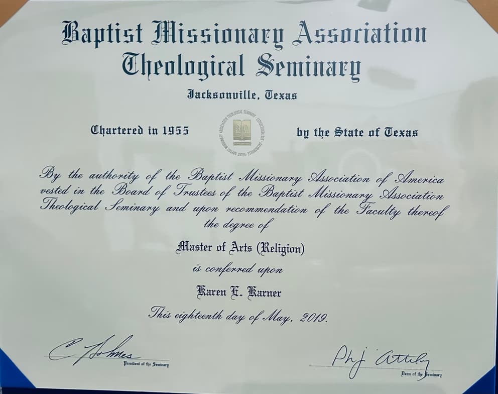 Verified degree or teaching certification of Karen