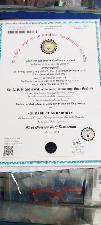Verified degree or teaching certification of Sourabh