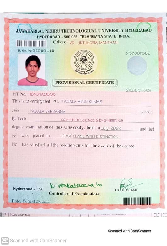 Verified degree or teaching certification of Padala