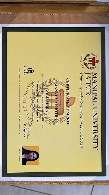Verified degree or teaching certification of Manvi