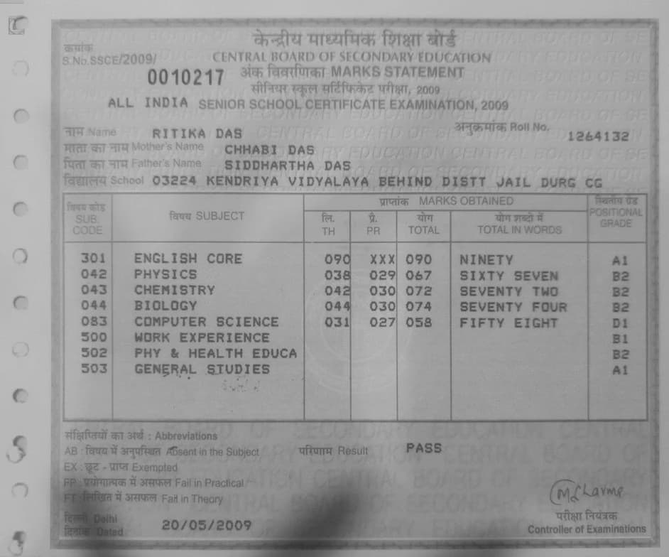 Verified degree or teaching certification of Ritika