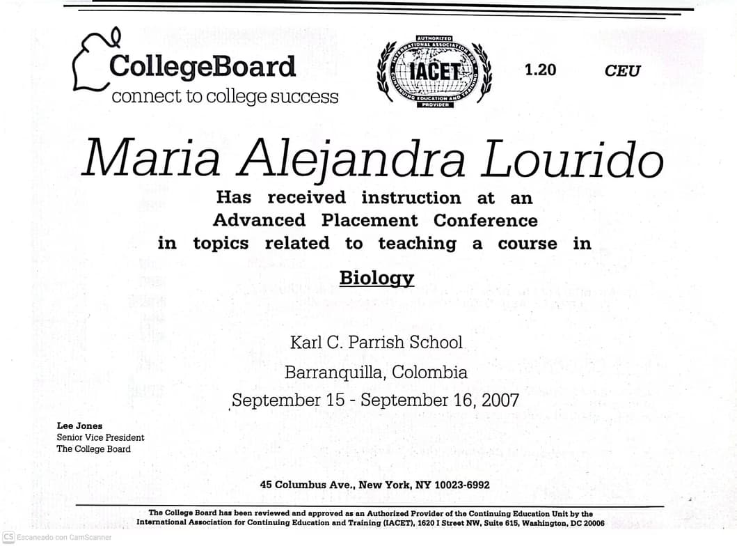 Verified degree or teaching certification of Maria